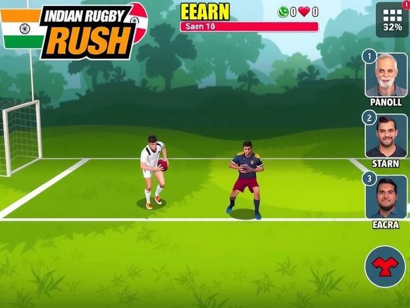 Indian Rugby Rush gameplay screenshot showing rugby action